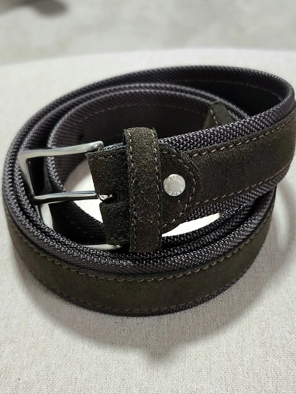 Jennifer Tattanelli Men's Hand Crafted Brown Suede Belt Made Italy Silver Buckle